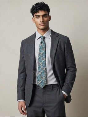 Bill Robinson Silk Tie Blue Teal Floral Geometric Italian Fabric Made USA Mens